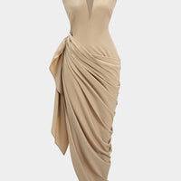 Asymmetrical Ruched Strappy Tank Sleeveless Maxi Dress