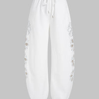 Denim Embroidery Cut Out Tie-Up Jeans