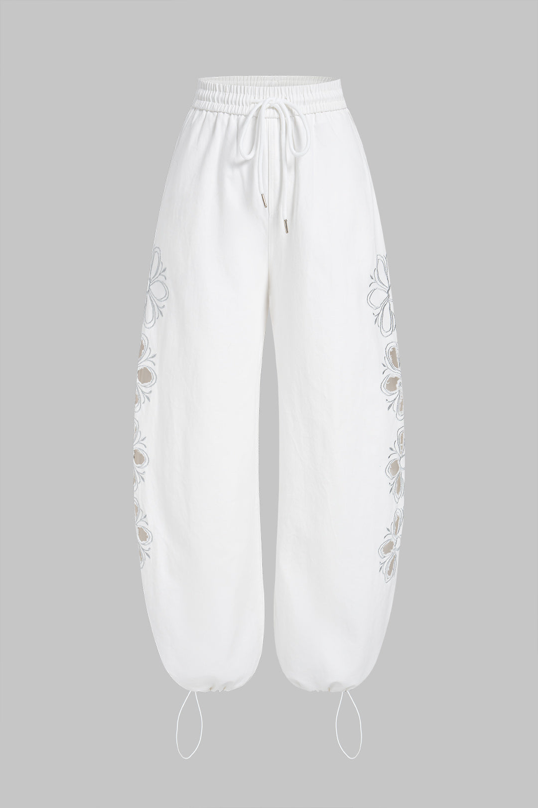 Denim Embroidery Cut Out Tie-Up Jeans