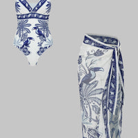 Bird Print Wrap 3-Piece Bikini Set