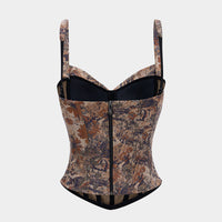 Floral Print Slip Zipper Corset Waist Tube Top