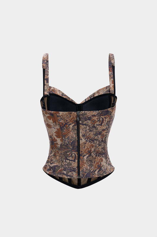 Floral Print Slip Zipper Corset Waist Tube Top