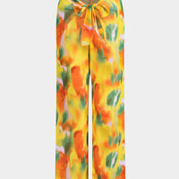 Watercolor Print Chiffon Tie Front Long Sleeve Top And Wide Leg Pants Set