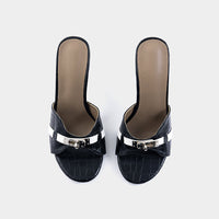 Crocodile Pattern Faux Leather Metallic Heels