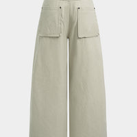 Denim Studded Rivet Ruched Wide Leg Jeans