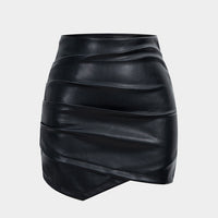 Faux Leather Ruched Asymmetrical Mini Skirt
