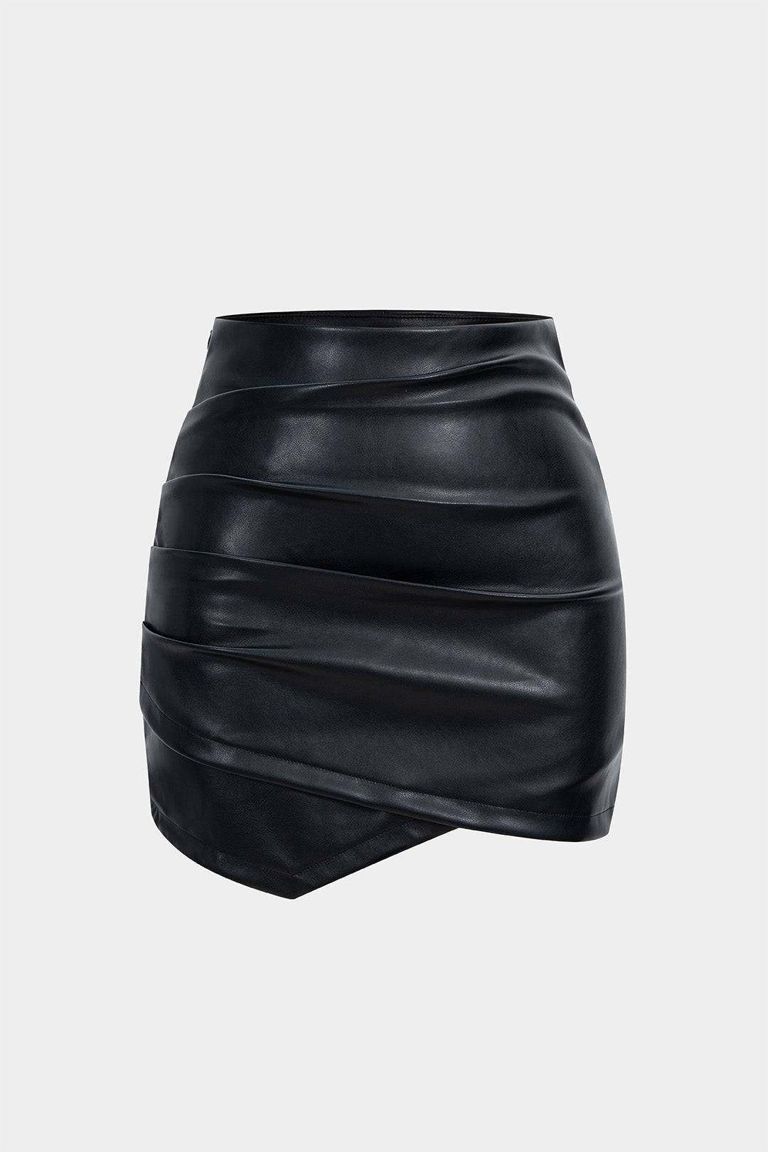 Faux Leather Ruched Asymmetrical Mini Skirt