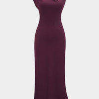 Ruched Asymmetrical Chain Slip Sleeveless Midi Dress