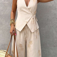 Embroidery Tie Front Tank Top