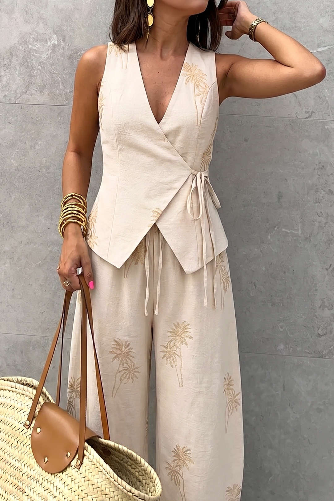 Embroidery Tie Front Tank Top