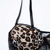 Leopard Print Sheer Lace Trim Sleeveless Bodysuit