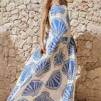 Holiday Casual Ocean Shell Print Sling Maxi Dress