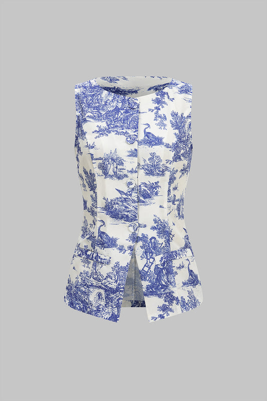 Floral Print Round Neck Tank Top