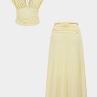 Twist Knot V-Neck Ruched Tank Top And Skirt Set