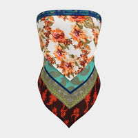 Artistic Floral Print Tie Back Tube Top