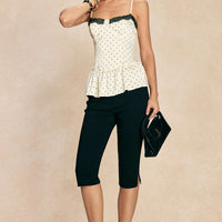 Polka Dots Print Satin Patchwork Lace Cami Top