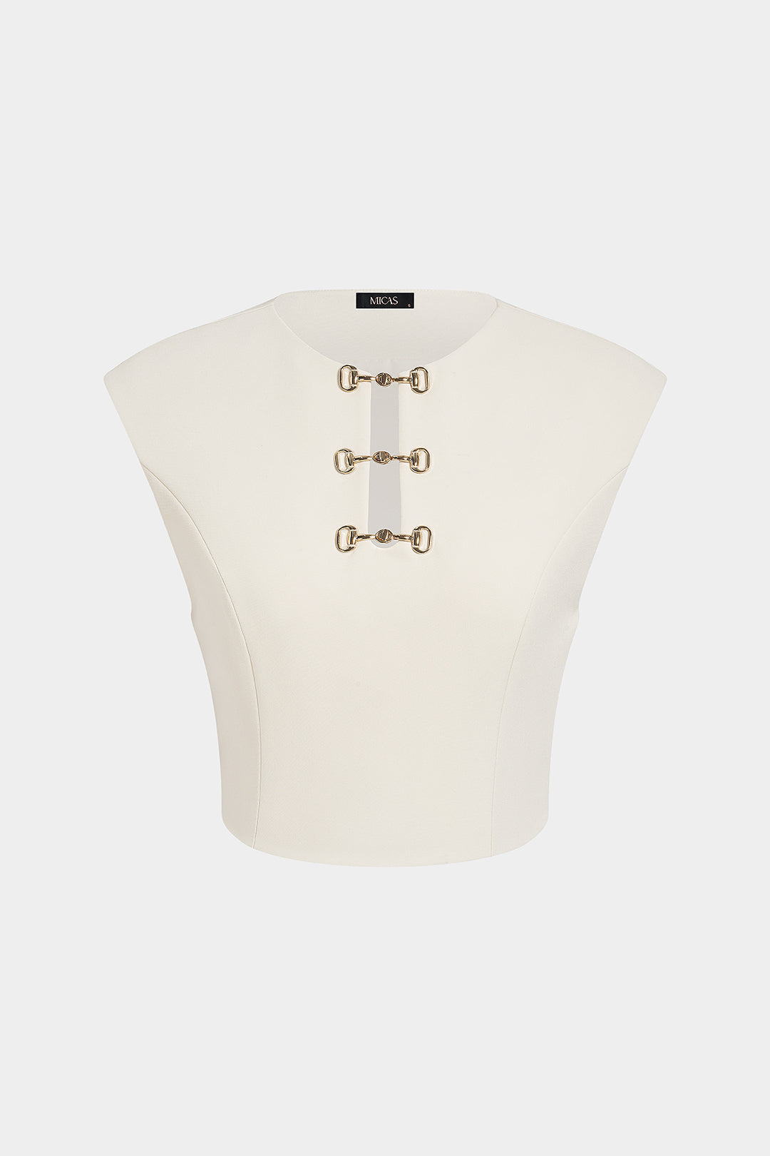 Metallic Buckle Round Neck Cut Out Top