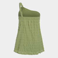 Textured One Shoulder Twist Knot Mini Dress