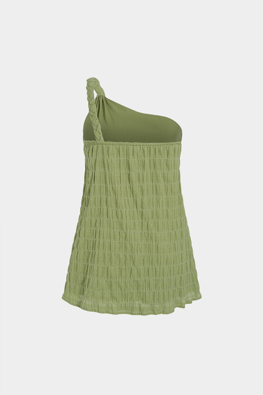 Textured One Shoulder Twist Knot Mini Dress