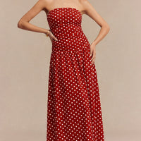 Polka Dots Print Strapless Sleeveless Maxi Dress