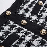 Houndstooth Print Button High Waist Skirt