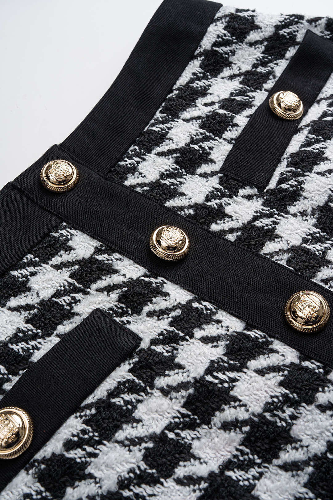 Houndstooth Print Button High Waist Skirt