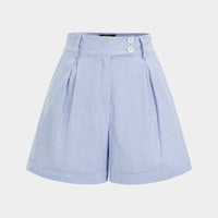 Stripes Print High Waist Button Shorts