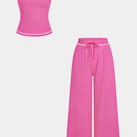 Solid U-Neck Tank Top And Wide Leg Pants Set