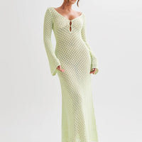 Cover Up Long Sleeve Open Back Long Dress