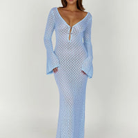 Cover Up Long Sleeve Open Back Long Dress