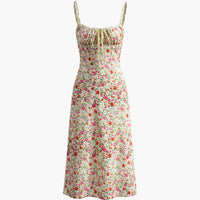 Floral Print Trim Cami Midi Dress