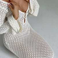 Cover Up Long Sleeve Open Back Long Dress