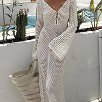 Cover Up Long Sleeve Open Back Long Dress