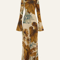 Hand—Drawn Botanical Motifs Maxi Dress