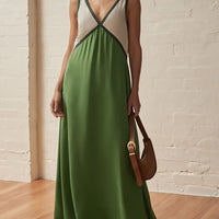 V-neck Contrasting Color Splicing Chic Dress