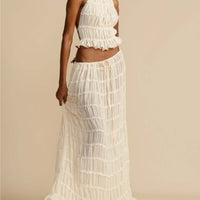 Pleated Drawstring Charm Waist Tiered Maxi Skirt