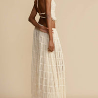 Pleated Drawstring Charm Waist Tiered Maxi Skirt