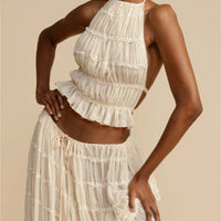 Pleated Drawstring Charm Waist Tiered Maxi Skirt
