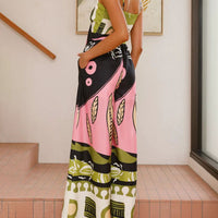 Unique Painted Print Suspenders Wide-leg Jumpsuit