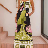 Unique Painted Print Suspenders Wide-leg Jumpsuit