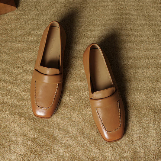 Elsie Square-Toe Leather Loafers