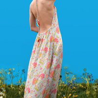 Halter-Back Hand-Drawn Prints Maxi Dress