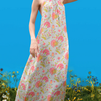 Halter-Back Hand-Drawn Prints Maxi Dress