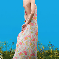 Halter-Back Hand-Drawn Prints Maxi Dress