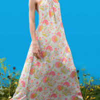 Halter-Back Hand-Drawn Prints Maxi Dress