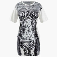 Abstract Line Print Short Sleeve Mini Dress