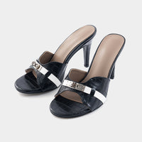 Crocodile Pattern Faux Leather Metallic Heels
