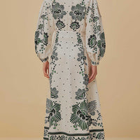 Unique Print Button Down Long Sleeve Shirt Maxi Dress