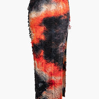 Distressed V-Neck Crop Top And High Slit Maxi Skirt Set