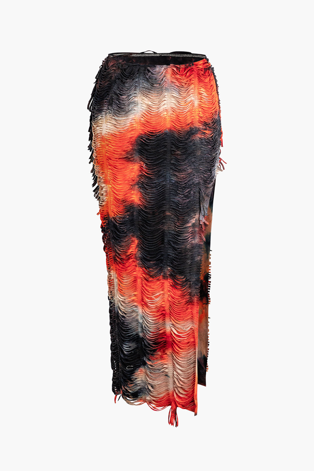 Distressed V-Neck Crop Top And High Slit Maxi Skirt Set